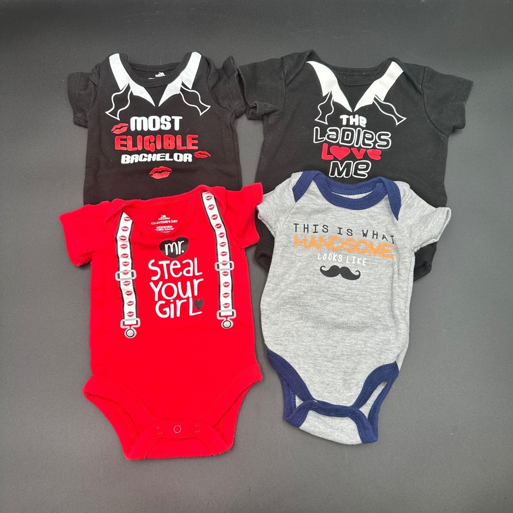Baby Valentine's Day Bodysuit‎ Bundle 4 Pack Newborn Mr Steal Your Girl